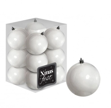 Σετ Μπάλες 12τμχ Λευκές Γυαλιστερές Δ4εκ. Xmas fest 93-2521