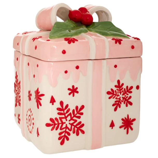 Χριστουγεννιάτικη Μπισκοτιέρα Κεραμική Δώρο Λευκό-Ροζ 17x17x23εκ. iliadis 90933