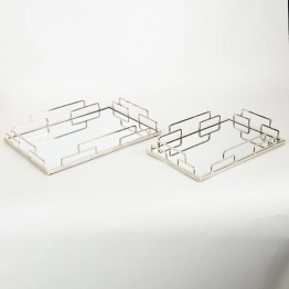 Δίσκος Σετ 2τμχ Μεταλλικός Με Καθρέπτη Ασημί 35x25x5εκ.-30,5x20,5x5εκ. ESTHETI 752-16016