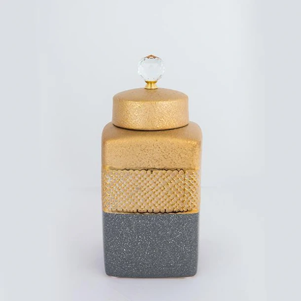 Βάζο Με Καπάκι Κεραμικό Καφέ-Γκρι 14,5x14,5x30εκ. ESTHETI 752-20332