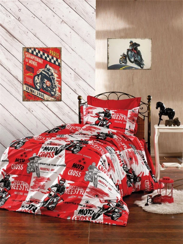 Πάπλωμα Παιδικό Polycotton Μονό 160x240εκ. Motocross 288 Red DimCol