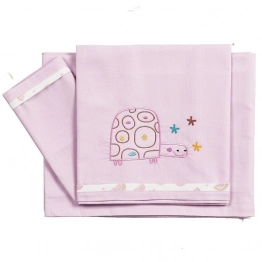 Σετ Σεντόνια 3τμχ Βαμβακερά Κούνιας 100x160εκ. Tortoise Ροζ 20241