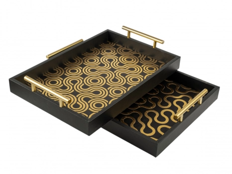 Δίσκος Σερβιρίσματος Σετ 2τμχ Μαύρος-Χρυσός 44x31x4εκ.-40x27x4εκ. Zen Collection 25.20.51613