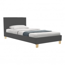 Κρεβάτι Nevil pakoworld ύφασμα ανθρακί με ξύλινο πόδι σε φυσική απόχρωση 100x200εκ