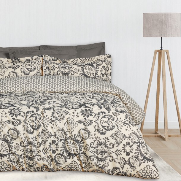 Σετ Σεντόνια Βαμβακερά King 260x280εκ. Happy 9677 Taupe-Μαύρο Das Home