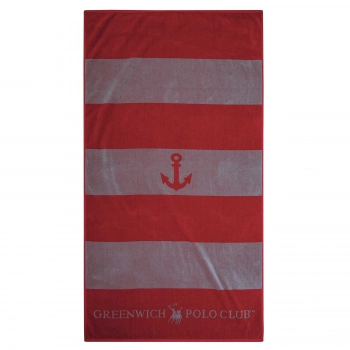 Πετσέτα Θαλάσσης Βαμβακερή 90x170εκ. Essential 3788 Γκρι-Κόκκινη Greenwich Polo Club