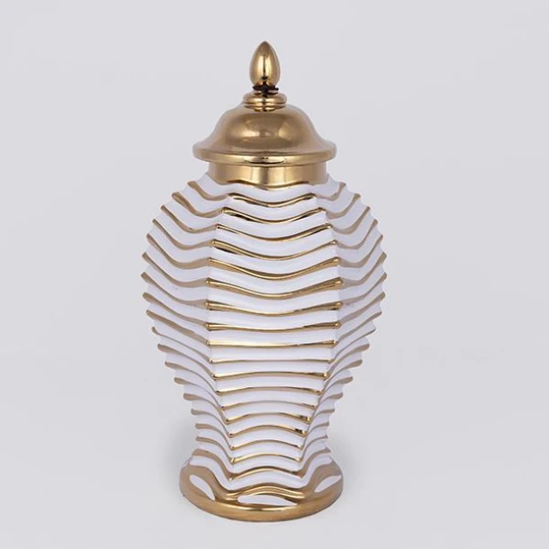 Βάζο Με Καπάκι Κεραμικό-Μεταλλικό Λευκό-Χρυσό 19,6x36εκ. ESTHETI 752-20353