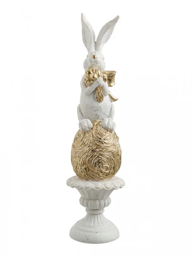 Διακοσμητικός Πασχαλινός Λαγός Polyester Λευκός-Χρυσός 6,8x6,5x22εκ. Zen Collection 26.6.52484