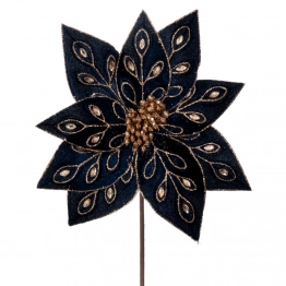 Χριστουγεννιάτικο Κλαδί Αλεξανδρινό Βελούδινο Μπλε-Χρυσό Με Στρας 60εκ. iliadis 90400