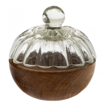 Διακοσμητικό Μπωλ Γυάλινο-Ξύλινο Καφέ-Διάφανο Με Καπάκι 12x12x12εκ. iliadis 88928