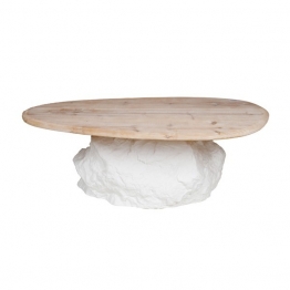 Τραπεζάκι Σαλονιού Ξύλινο-Polyresin Λευκό-Natural 105x63x35εκ. ESTHETI 810-00020