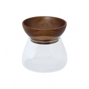 Δοχείο Κουζίνας Γυάλινο-Ξύλινο Ακακίας Candy Box 11,6x11,6εκ. Cryspo Trio 65.000.222