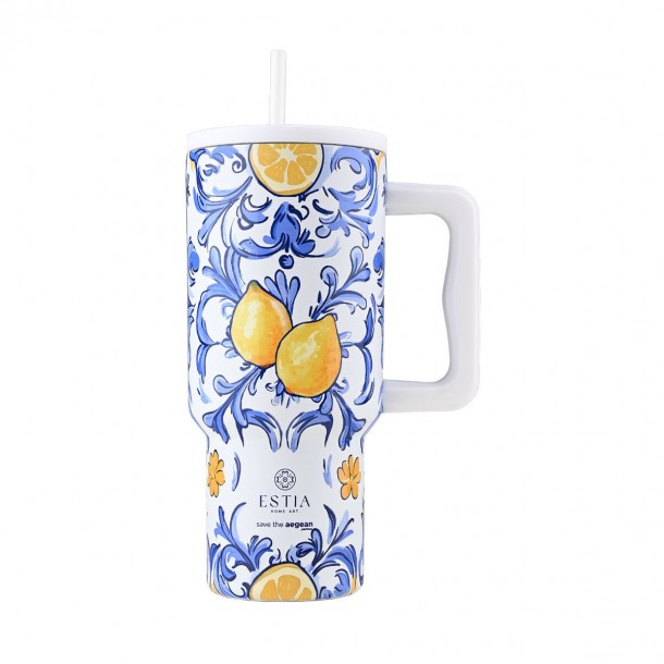 Θερμός Ανοξείδωτος Straw Tumbler XL 14,5x10x22,5εκ.-900ml Amalfi Coast Save The Aegean Estia 01-34832