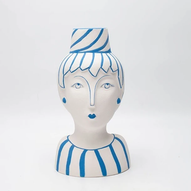 Βάζο Πορσελάνης Πρόσωπο Λευκό-Γαλάζιο 14x13,8x25,6εκ. ESTHETI 819-00207