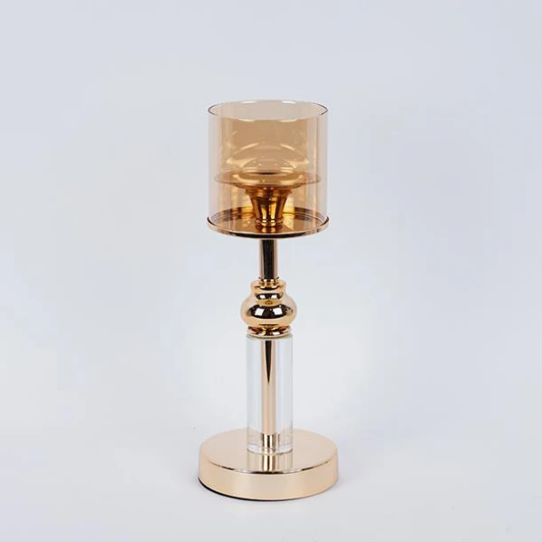 Κηροπήγιο Γυάλινο-Μεταλλικό Χρυσό-Μελί 12x37εκ. ESTHETI 752-24091