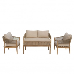 Σαλόνι εξωτερικού χώρου Lemanda pakoworld μασίφ ξύλο ακακίας με σχοινί και μπεζ μαξιλάρια