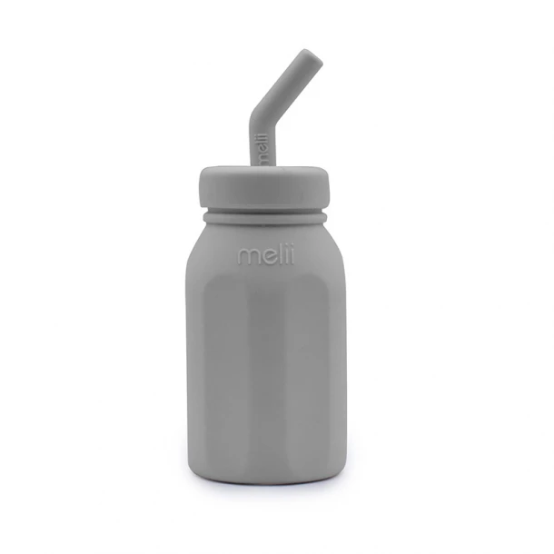 Μπουκάλι Σιλικόνης Με Καλαμάκι 230ml Γκρι Melii MEL20520