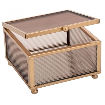 Μπιζουτιέρα Με Καθρέπτη Μεταλλική Χρυσή-Μελί 10x10x6εκ. iliadis 89411