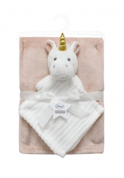 Σετ Κουβέρτα Fleece Αγκαλιάς-Λίκνου 75x100εκ. Με Νάνι-Πανάκι Παρηγοριάς 33x33εκ. Unicorn 06 White-Pink Dimcol