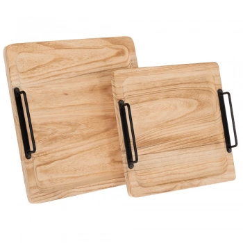 Δίσκος Σετ 2τμχ Ξύλινος-Μεταλλικός Natural-Μαύρος 30x30x4,5εκ.-25x25x4,5εκ. iliadis 89614