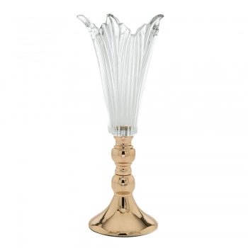 Βάζο Γυάλινο Σκαλιστό Διάφανο Με Μεταλλική Χρυσή Βάση 16x38εκ. iliadis 83304