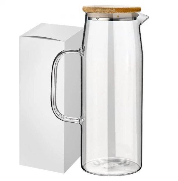 Κανάτα Γυάλινη Borosilicate Με Καπάκι Bamboo-Ανοξείδωτο 1lt Homie 80-2169