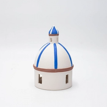 Διακοσμητικό Επιτραπέζιο Σπιτάκι Πορσελάνης Με Led Λευκό-Μπλε 9,7x9,7x14,5εκ. ESTHETI 819-00214