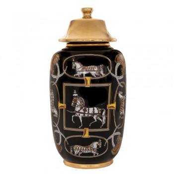 Διακοσμητικό Βάζο Με Καπάκι Κεραμικό Μαύρο-Χρυσό Φ18x37εκ. iliadis 88134