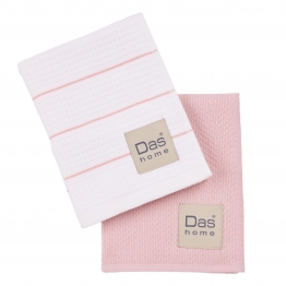 Ποτηρόπανο Σετ 2τμχ Βαμβακερό 30x50εκ. Kitchen 0828 Pink-White Das Home