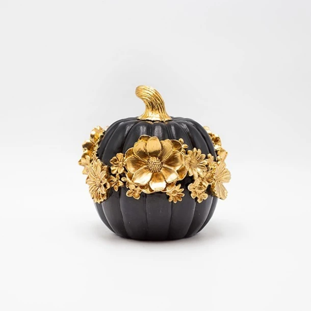 Διακοσμητική Κολοκύθα Polyresin Χρυσή-Μαύρη 14,8x14,4x14,2εκ. ESTHETI 819-00544