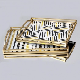 Δίσκος Σερβιρίσματος Σετ 2τμχ Μεταλλικός-Γυάλινος Χρυσό 40x30x5,5εκ.-35x25x4,5εκ. ESTHETI 752-16043