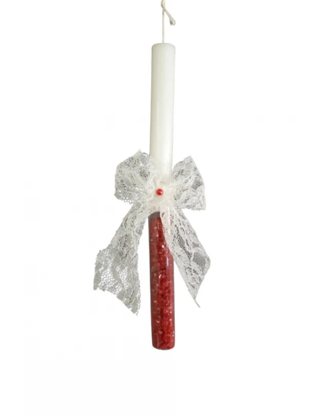 Λαμπάδα Αρωματική Χειροποίητη Με Πετρούλες & Βάση Γυάλινη Με Κόκκινα Κρυσταλλάκια 2,5x29εκ. 24-915