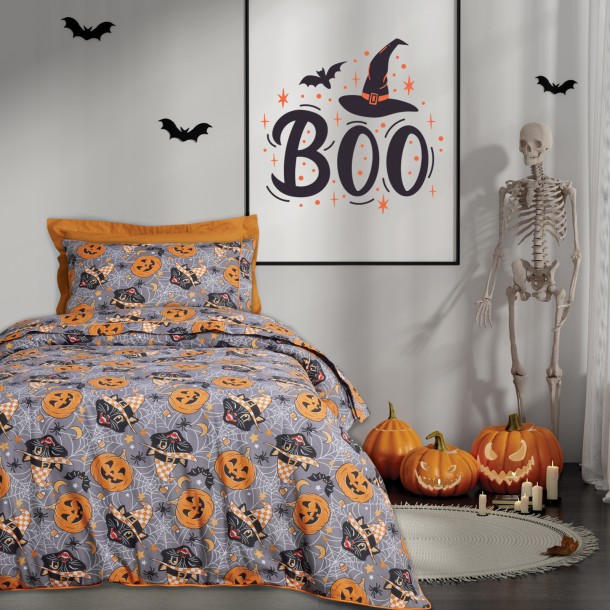 Σετ Παπλωματοθήκη Polycotton Μονή 160x240εκ. Kid Line 4968 Grey-Orange Das Kids