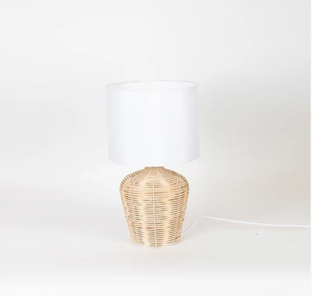 Φωτιστικό Επιτραπέζιο Ραττάν-Λινό Λευκό-Natural 17x43εκ. ESTHETI 757-10026