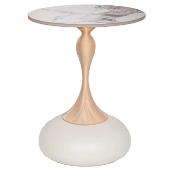 Τραπεζάκι Μεταλλικό Κρεμ Με Χρυσή Βάση Και Λευκή Κεραμική Επιφάνεια Φ42x52εκ. iliadis 91728