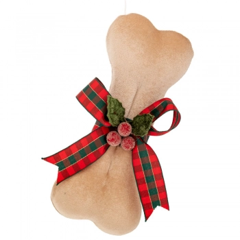 Χριστουγεννιάτικο Στολίδι Υφασμάτινο Κόκκαλο Σκύλου Μπεζ 9x6x20εκ. iliadis 90334