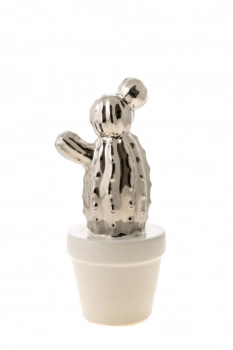 Διακοσμητικός Κάκτος Κεραμικός Ασημί Σε Λευκή Γλάστρα 12,7εκ. Zen Collection 22.19.48236