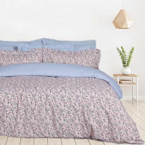 Σετ Σεντόνια Polycotton Μονά Με Λάστιχο 120x200+35εκ. Casual 5427 Σομόν-Λευκό Das Home