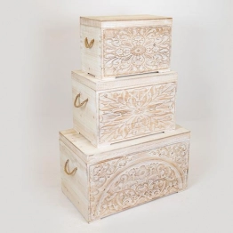 Μπαούλο Σετ 3τμχ Ξύλινο Μπεζ-Λευκό 72x40,5x41εκ.-55,5x33,5x36,5εκ.-47,5x26,5x31εκ. ESTHETI 752-28013