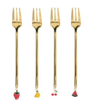 Σετ 4τμχ Πιρουνάκι Φρούτου Ανοξείδωτο Χρυσό Blane Summer 14εκ. Homla 213980