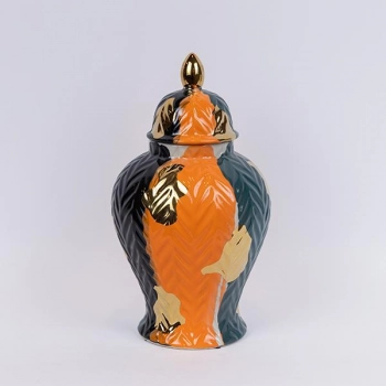 Βάζο Με Καπάκι Κεραμικό Terracotta-Χρυσό-Σκούρο Πράσινο 20,5x36εκ. ESTHETI 752-20425