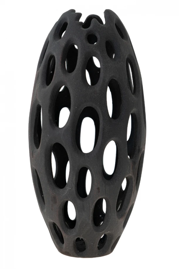 Βάζο Διακοσμητικό Κεραμικό Διάτρητο Ματ Γκρι 20x20x41εκ. Zen Collection 24.25.50196