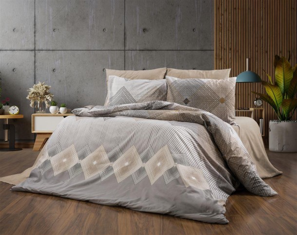 Παπλωματοθήκη Polycotton Υπέρδιπλη 220x240εκ. Καλλιρόη 603 Grey-Mocha DimCol