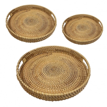 Διακοσμητικός Δίσκος Σετ 3τμχ Rattan Natural ESPIEL 35x4εκ.-30x4εκ.-26x4εκ. DWMA1005