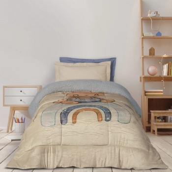 Κουβερτοπάπλωμα Fleece-Sherpa Μονό 160x220εκ. Kid 4925 Γκρι-Μπεζ Das Kids