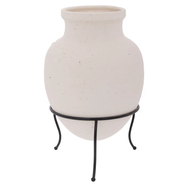 Βάζο Κεραμικό Λευκό Με Μεταλλικό Μαύρο Τρίποδο 25x25x38εκ. iliadis 92103