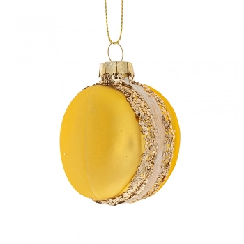 Χριστουγεννιάτικο Macaron Κρεμαστό Γυάλινο Κίτρινο 5,5x5x6,5εκ. iliadis 87438