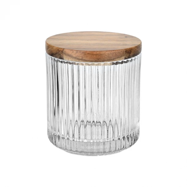 Δοχείο Για Βαμβάκι Γυάλινο-Ξύλινο Ακακίας Διάφανο 9,5x9,5εκ. Estia 02-25892