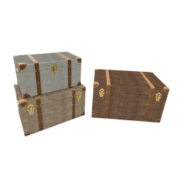Μπαούλο Σετ 3τμχ Ξύλινο-Pu Μπεζ-Καφέ-Γκρι 63x40x35εκ.-53x34x30εκ.-47x28x25εκ. ESTHETI 752-28018