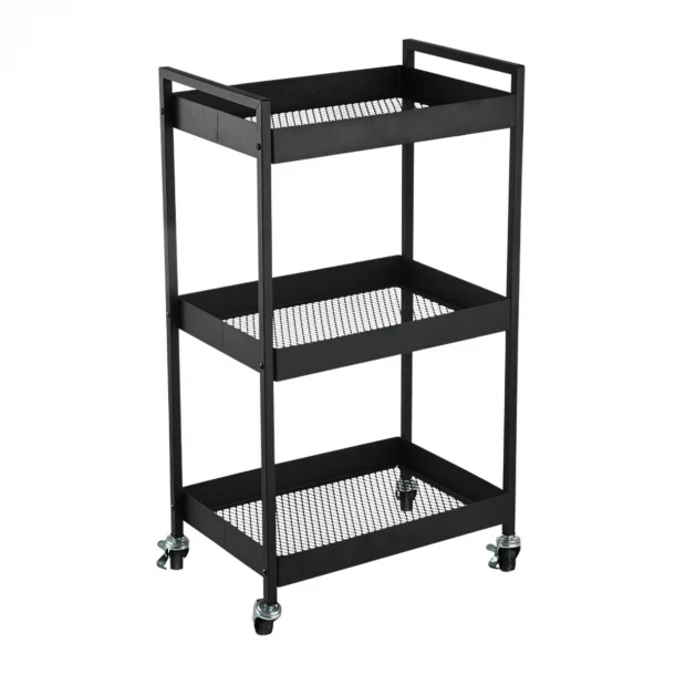 Τρόλεϊ Αποθήκευσης 3 Θέσεων Μεταλλικό Μαύρο Με Ροδάκια 43,5x30,5x79,5εκ. Modus Estia 01-39745